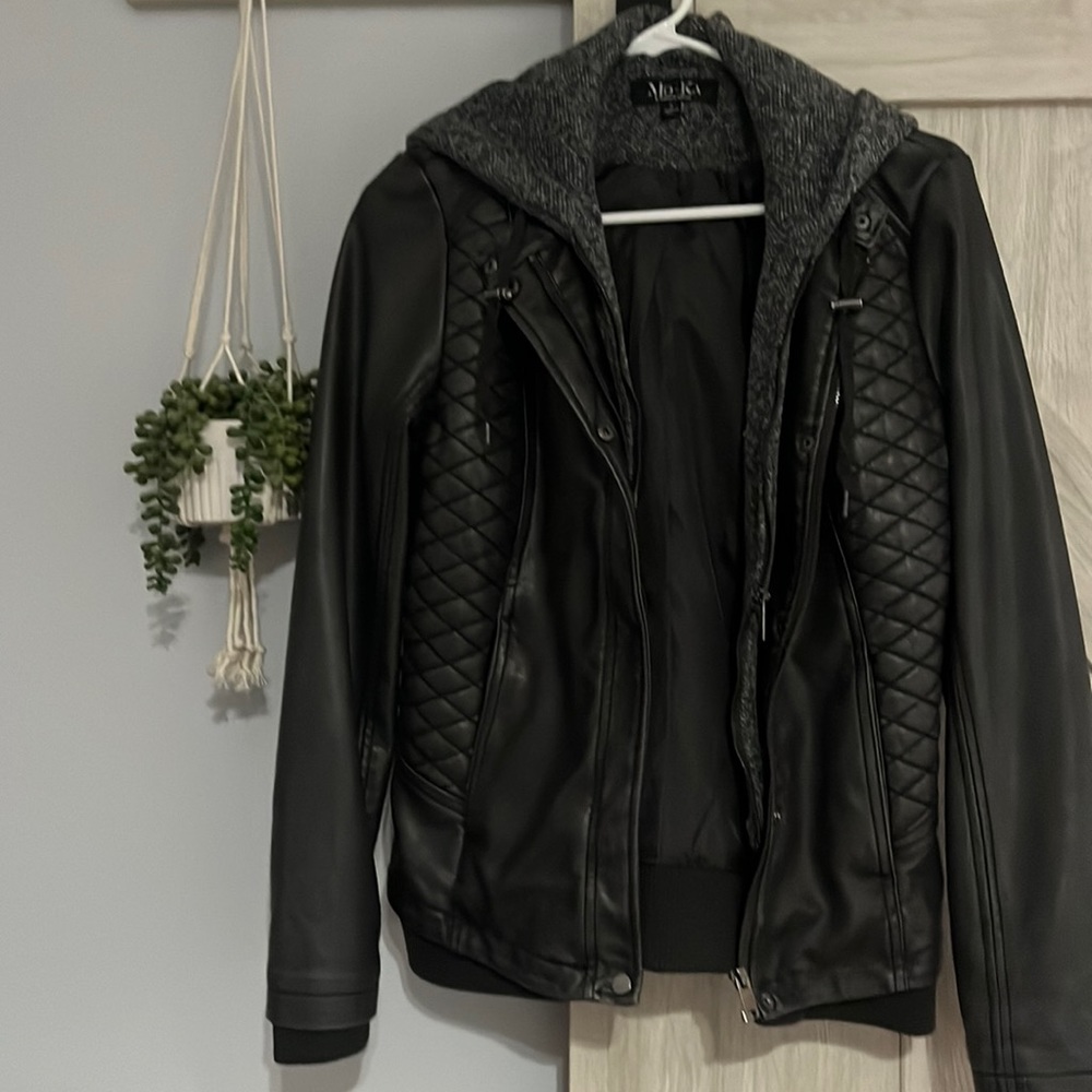 Hooded jacket black worn once viscose shell